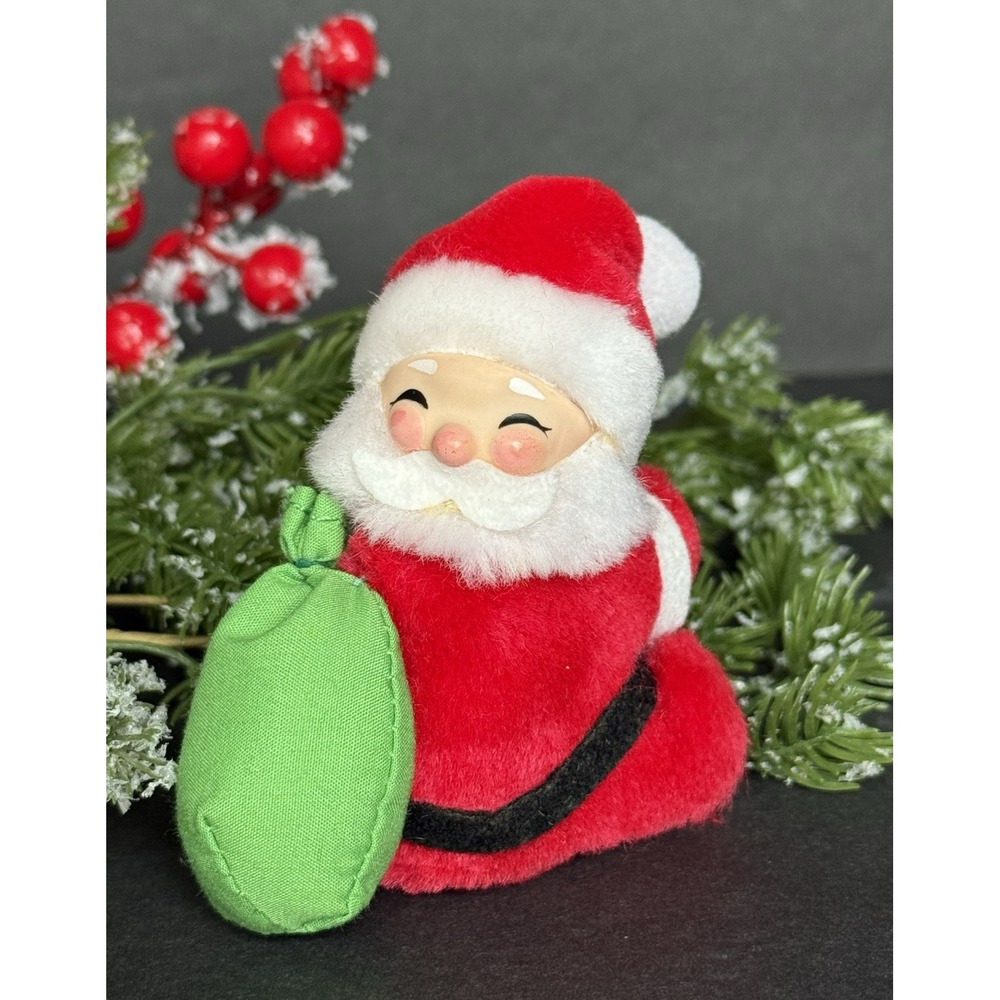 VTG Christmas ~SANTA CLAUS CLIP ON~ 1985 Dakin Plush Santa Toy  w/‎ Plastic Face